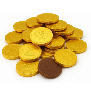 GRO VITS - 50 Pack Milk Chocolate Gold Coins Foil Wrapped Chocolate Coins for Christmas Stocking Fillers & Party Bags Novelty Treats for Kids & Adults Treasure Hunt, Decorations Secret Santa Gift
