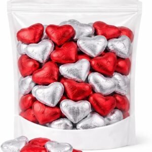 GRO VITS Milk Chocolate Hearts – Red & Silver Foil Wrapped, 30 Pack