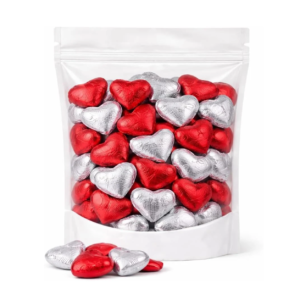 GROVITS Milk Chocolate Hearts – Red & Silver Foil Wrapped, 30 Pack