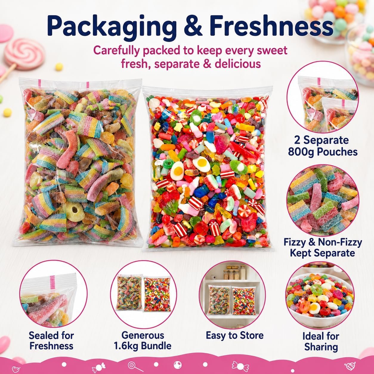 GRO VITS Pick & Mix Sweets Bundle – 2 x 800g Fizzy & Non-Fizzy Jelly Candy Pouches - Image 6