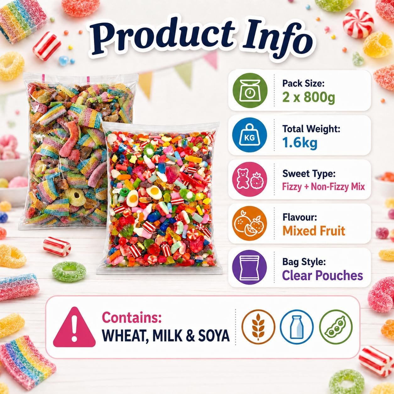 GRO VITS Pick & Mix Sweets Bundle – 2 x 800g Fizzy & Non-Fizzy Jelly Candy Pouches - Image 7