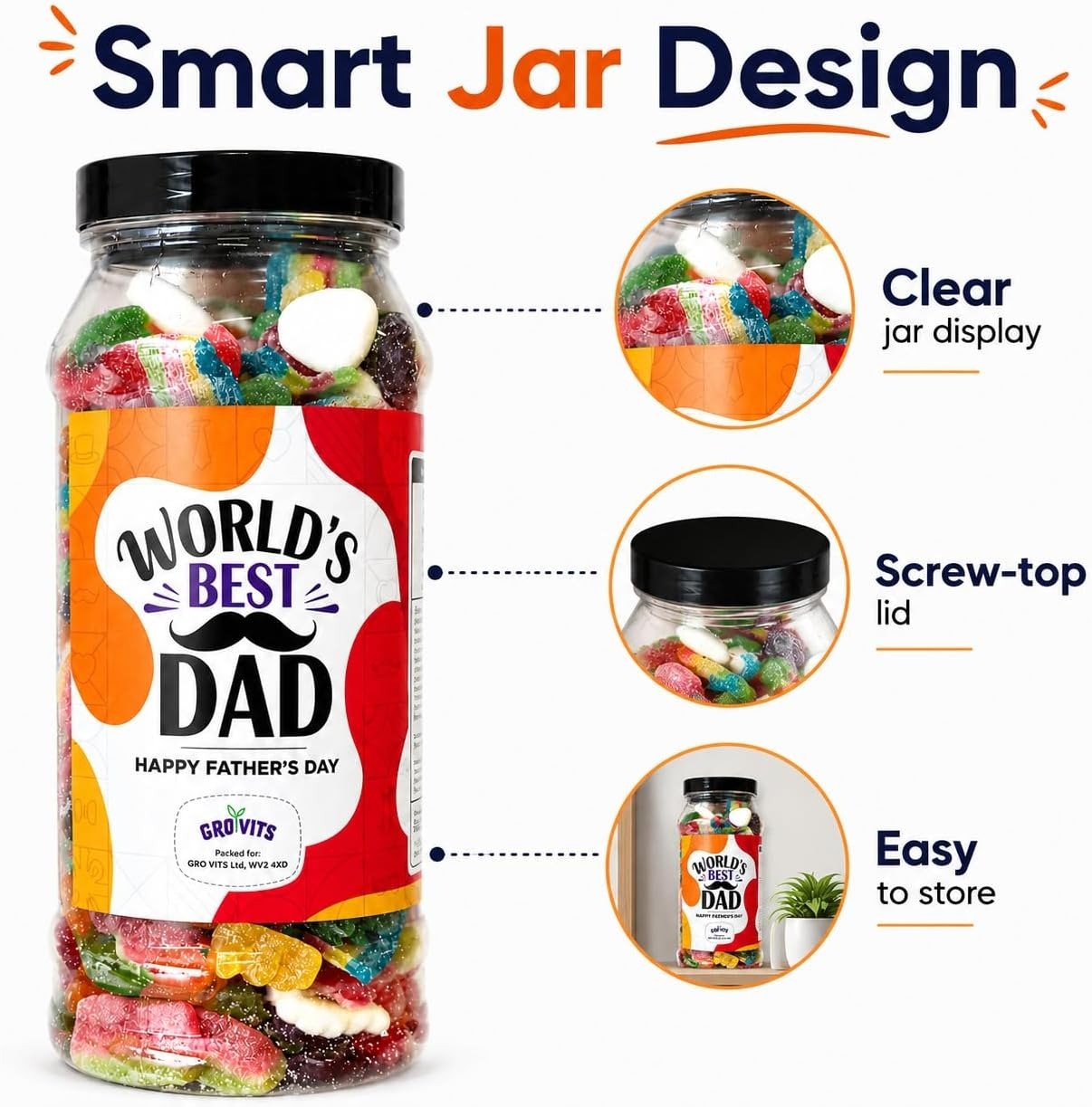 GRO VITS World's Best Dad Sweet Jar – 635g - Image 3