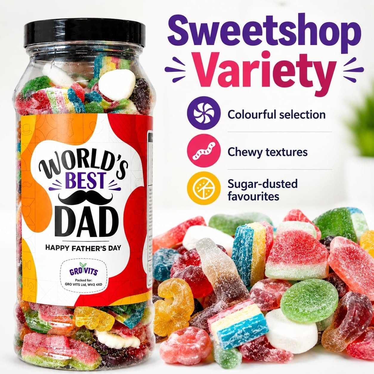 GRO VITS World's Best Dad Sweet Jar – 635g - Image 8