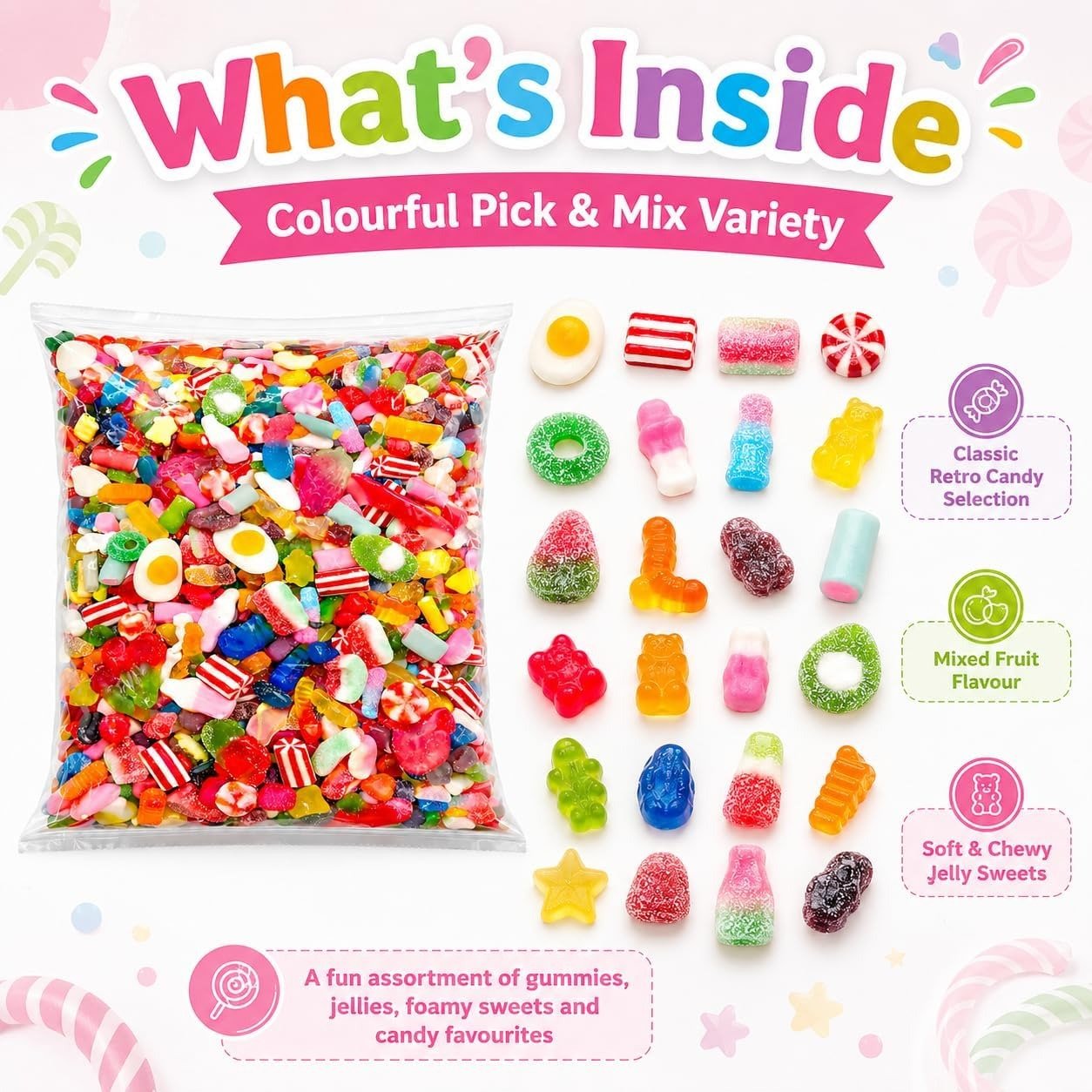 GRO VITS Pick & Mix Jelly Sweets – 800g Retro Gummy Candy Pouch - Image 2
