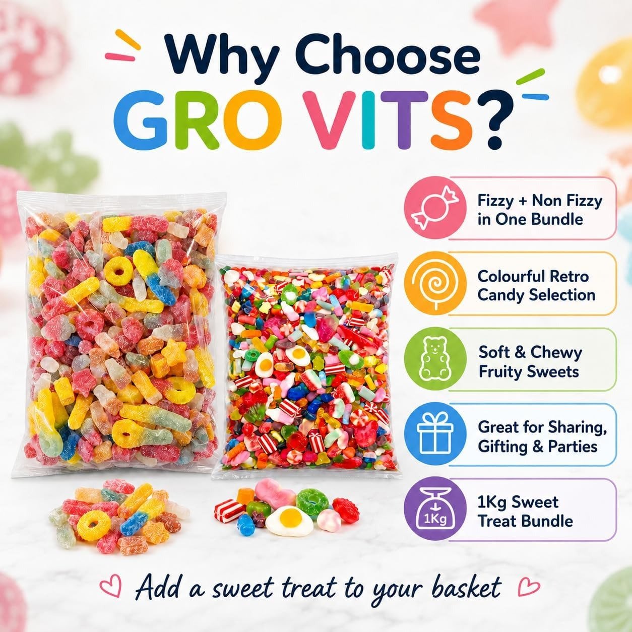 GRO VITS Pick & Mix Sweets Bundle – 2 x 500g Fizzy & Non-Fizzy Jelly Candy Pouches - Image 3