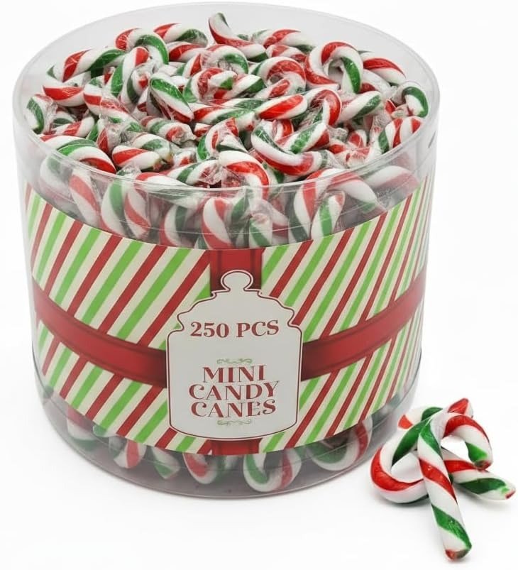 GRO VITS Mini Peppermint Candy Canes – 250 Pack Tub