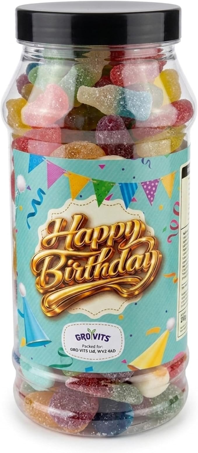 GRO VITS Happy Birthday Pick & Mix Sweet Jar – 635g